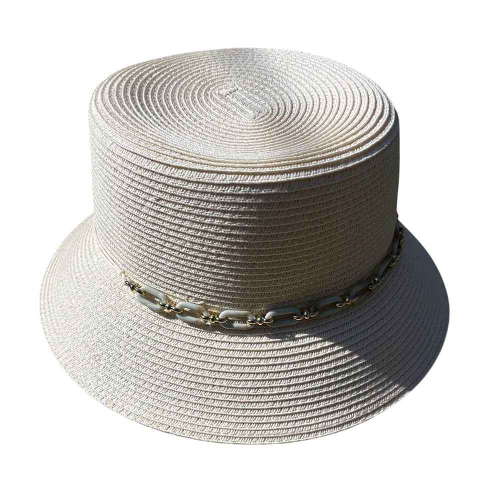 Nine West Cream and Gold Sun Hat Bucket w/ Charm Accents